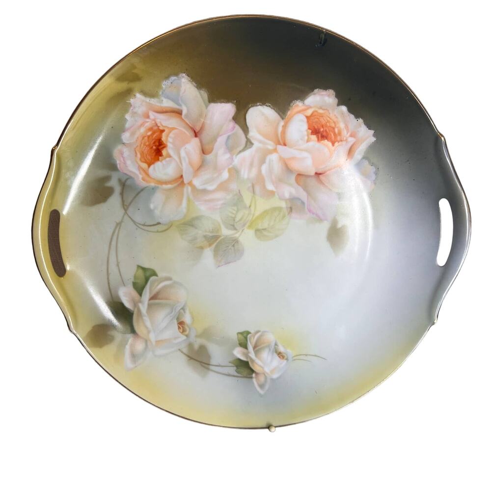Vintage RS Germany Handled Plate Reinhold Schlegelmilch Floral Pink Roses 10 In